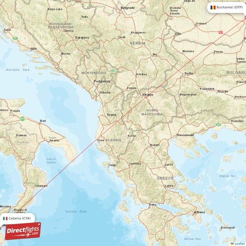 Catania - Bucharest direct flight map