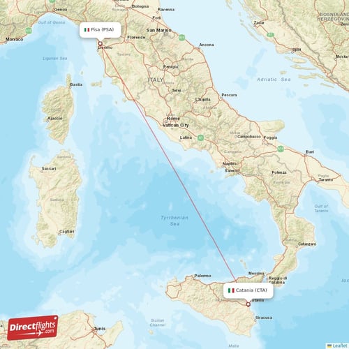 Catania - Pisa direct flight map