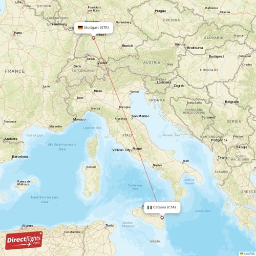 Catania - Stuttgart direct flight map