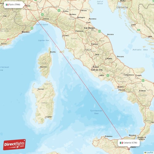 Catania - Turin direct flight map