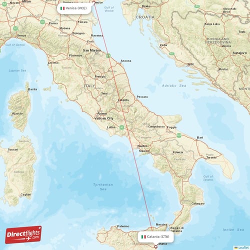 Catania - Venice direct flight map