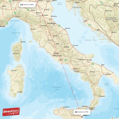 Catania - Verona direct flight map