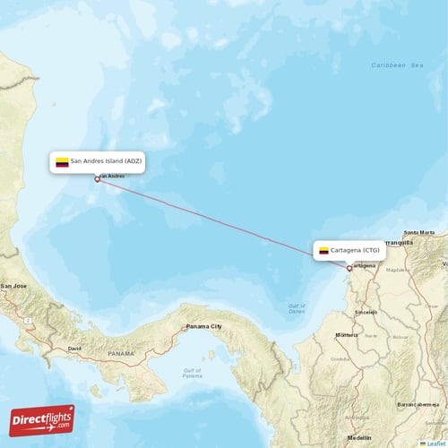 Cartagena - San Andres Island direct flight map