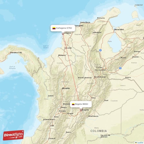 Cartagena - Bogota direct flight map