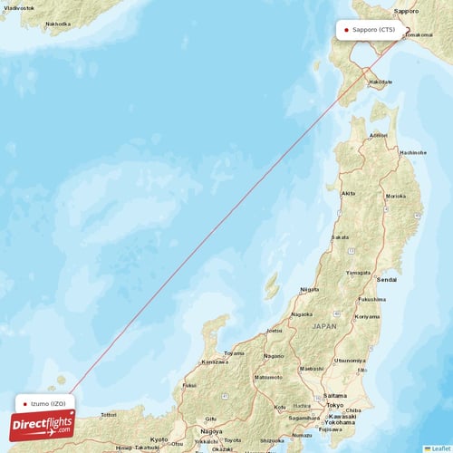 Sapporo - Izumo direct flight map