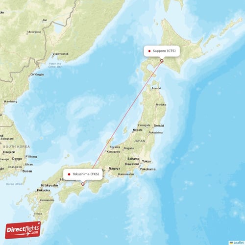 Sapporo - Tokushima direct flight map