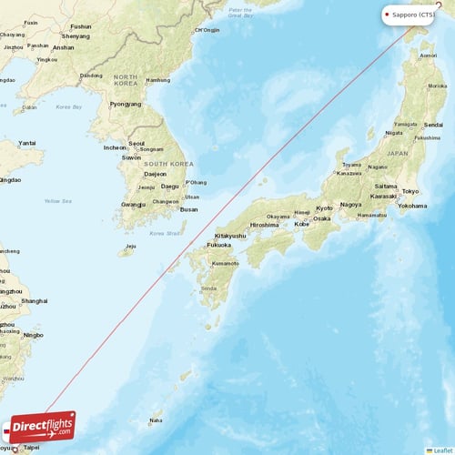 Sapporo - Taipei direct flight map