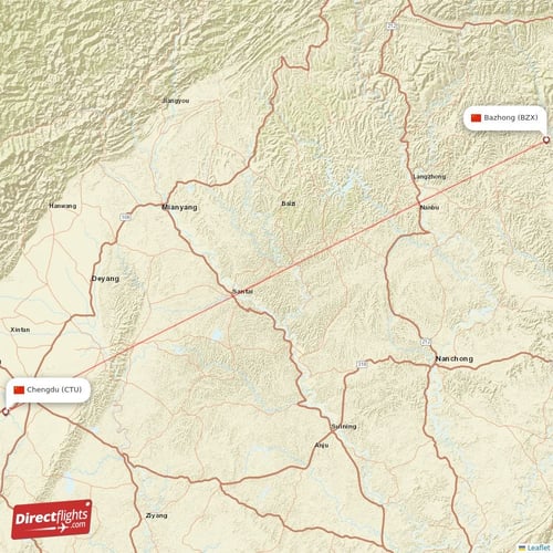 Chengdu - Bazhong direct flight map