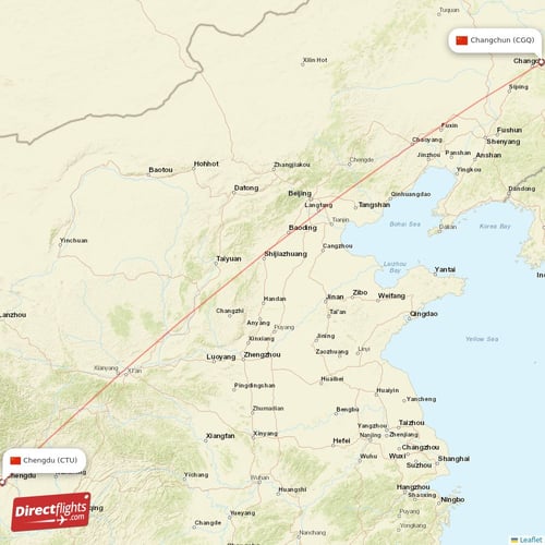 Chengdu - Changchun direct flight map