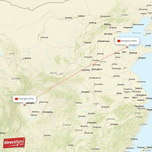 Chengdu - Dongying direct flight map