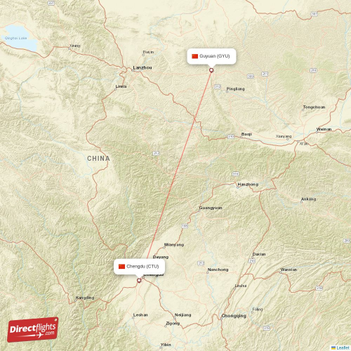 Chengdu - Guyuan direct flight map