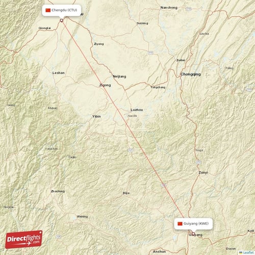 Chengdu - Guiyang direct flight map