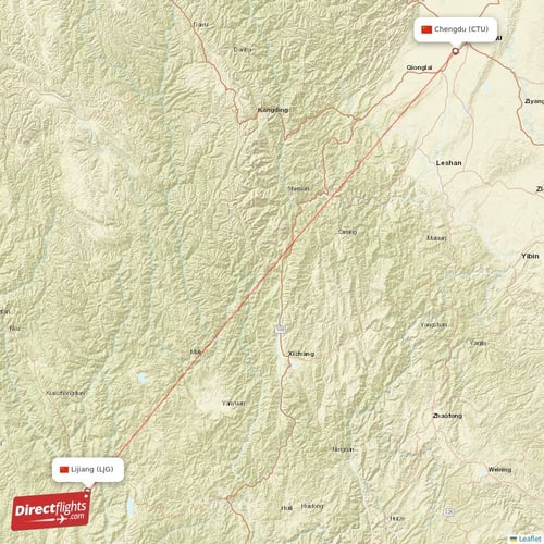 Chengdu - Lijiang direct flight map
