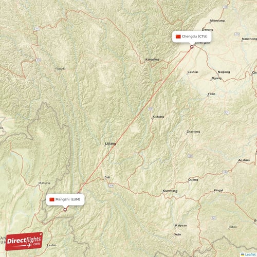 Chengdu - Mangshi direct flight map
