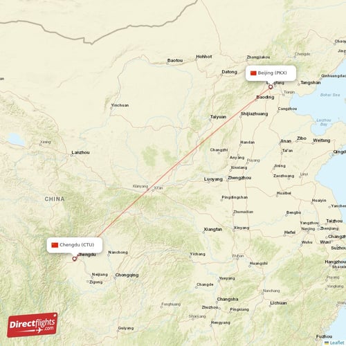 Chengdu - Beijing direct flight map