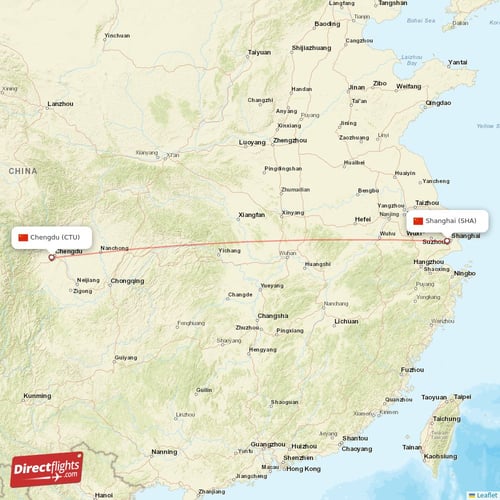 Chengdu - Shanghai direct flight map