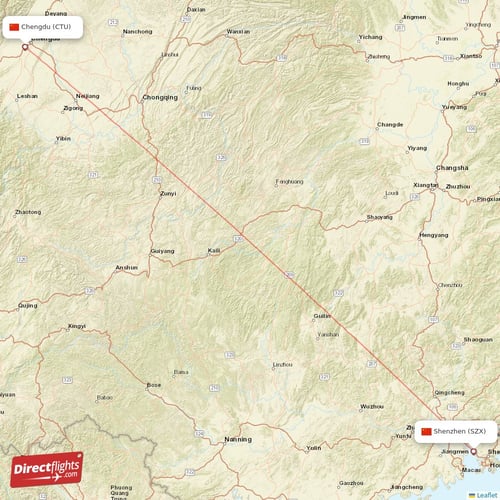Chengdu - Shenzhen direct flight map