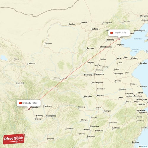 Chengdu - Tianjin direct flight map