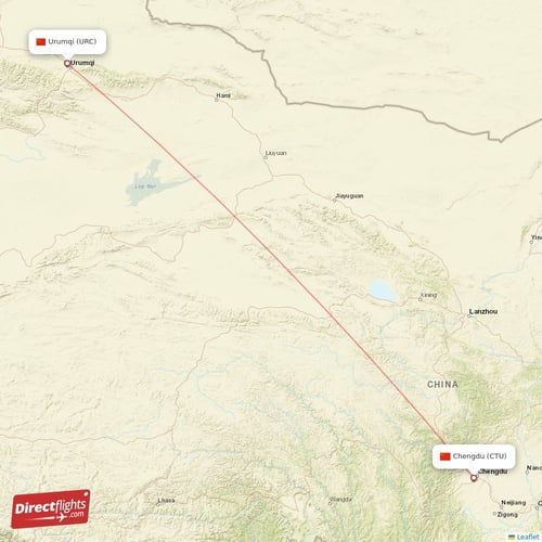 Chengdu - Urumqi direct flight map