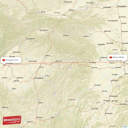 Chengdu - Wuhan direct flight map