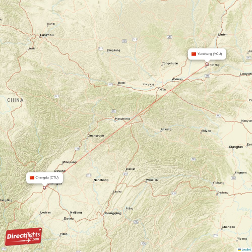 Chengdu - Yuncheng direct flight map