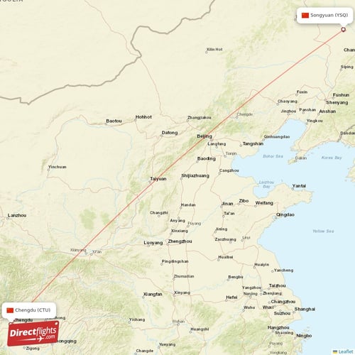 Chengdu - Songyuan direct flight map