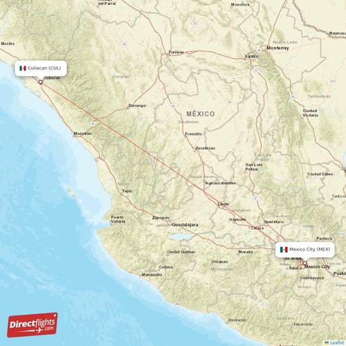Culiacan - Mexico City direct flight map