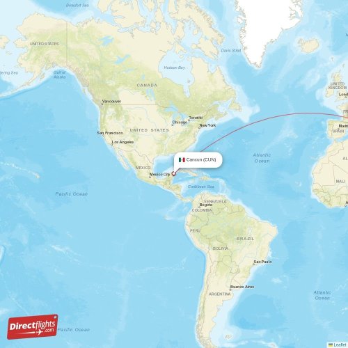 Cancun - Rome direct flight map
