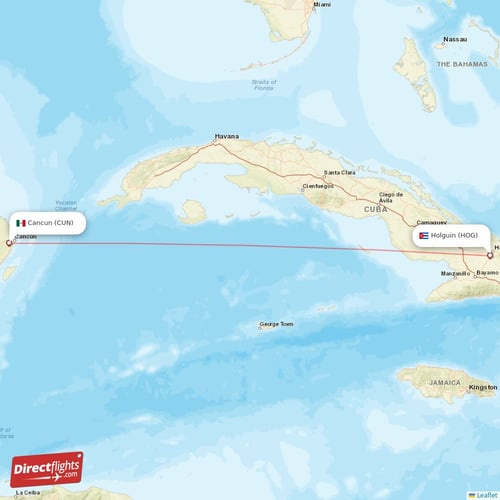 Cancun - Holguin direct flight map