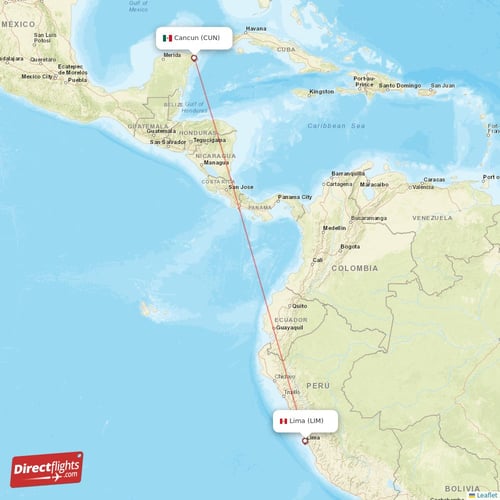 Cancun - Lima direct flight map