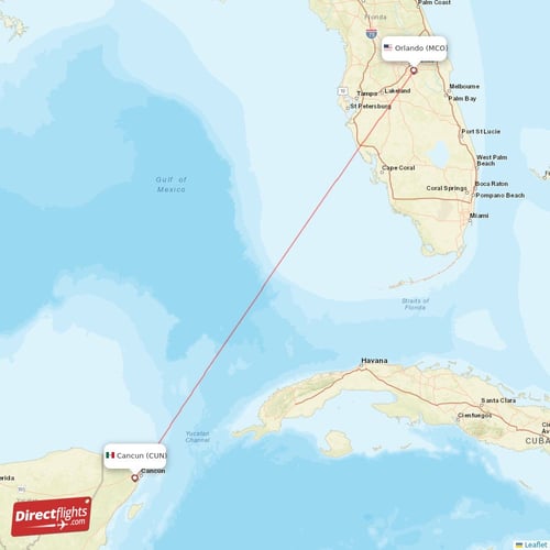 Cancun - Orlando direct flight map