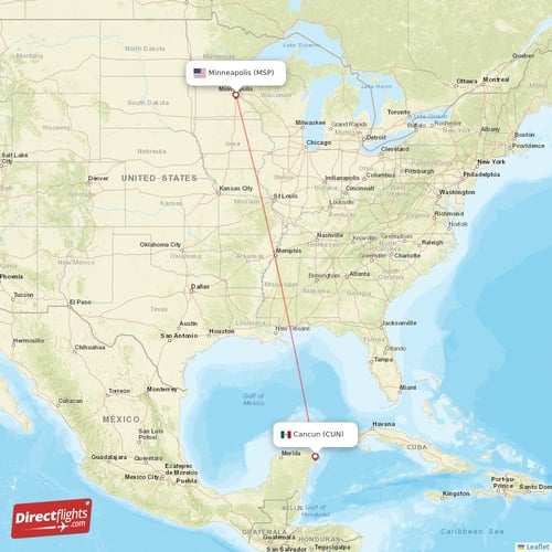 Cancun - Minneapolis direct flight map
