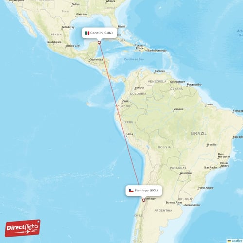 Cancun - Santiago direct flight map