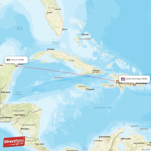Cancun - Santo Domingo direct flight map
