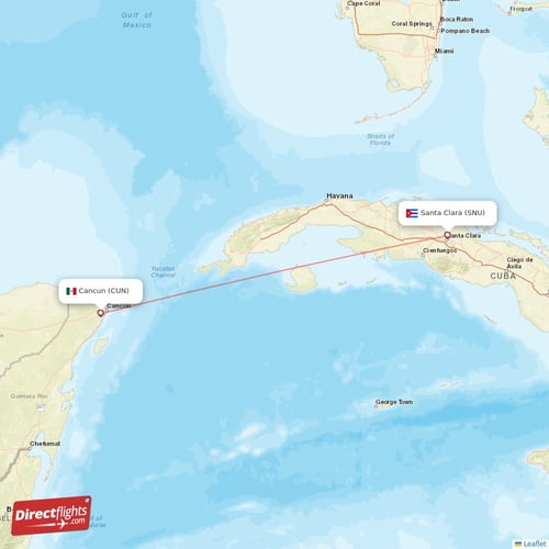 Cancun - Santa Clara direct flight map