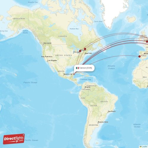 Cancun - Vienna direct flight map