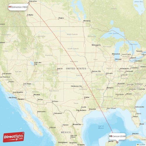 Cancun - Edmonton direct flight map
