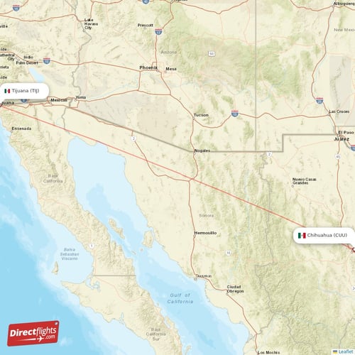 Chihuahua - Tijuana direct flight map