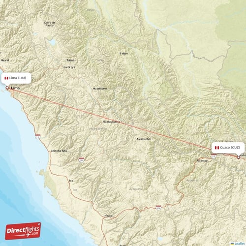 Cuzco - Lima direct flight map