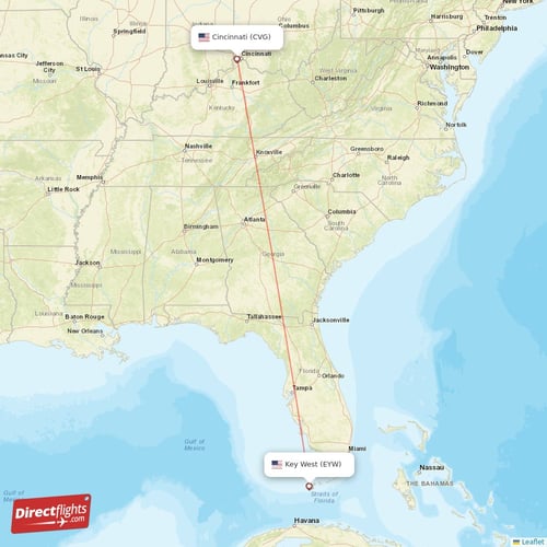 Cincinnati - Key West direct flight map