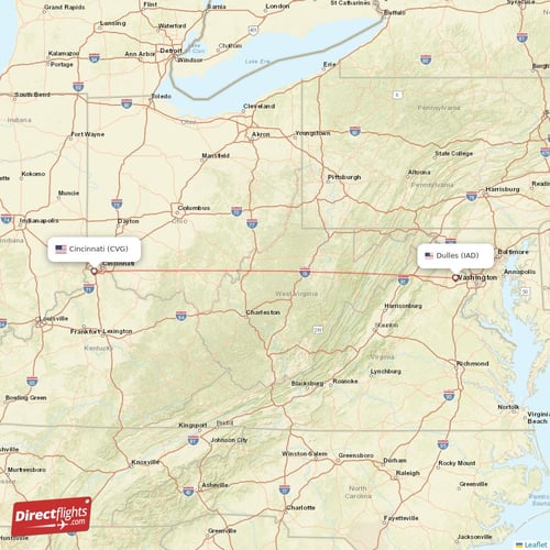 Cincinnati - Dulles direct flight map