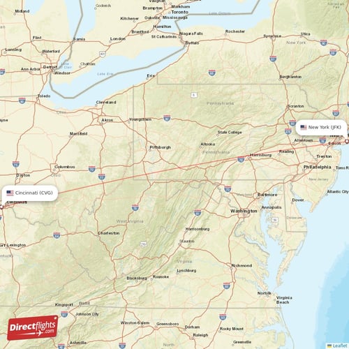 Cincinnati - New York direct flight map