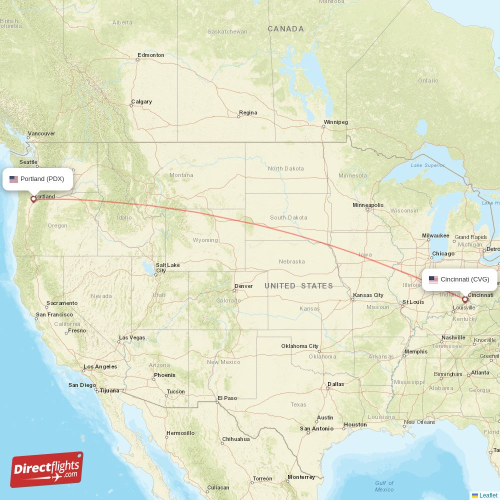 Cincinnati - Portland direct flight map