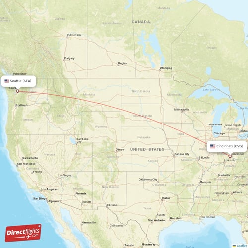 Cincinnati - Seattle direct flight map