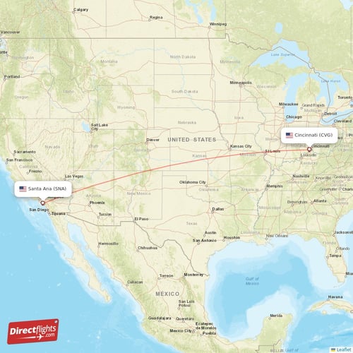 Cincinnati - Santa Ana direct flight map
