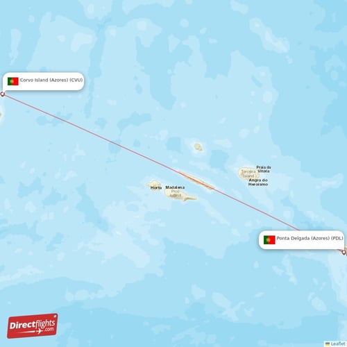 Corvo Island (Azores) - Ponta Delgada (Azores) direct flight map