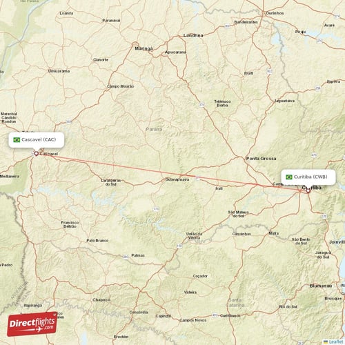 Curitiba - Cascavel direct flight map