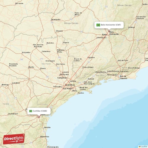 Curitiba - Belo Horizonte direct flight map