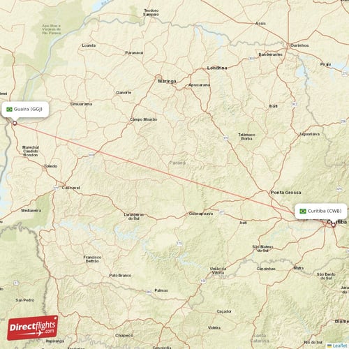 Curitiba - Guaira direct flight map