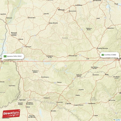Curitiba - Iguassu Falls direct flight map